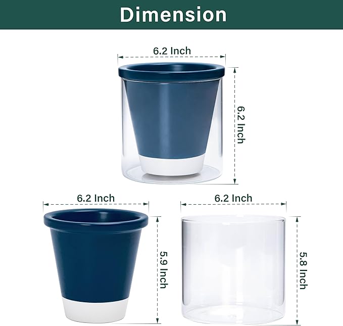D'vine Dev 6 Inch Design Self Watering Planter for Indoor Plants, Blue Terracotta Pot with Cylinder Glass Cup, 37-X-B-4 DvineDevPlanterPotsandStand