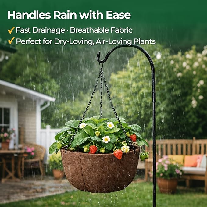 T4U Hanging Planters for Outdoor Plants, 12 Inch 6 Pack Fabric Hanging Baskets with Drainage Tray, Decorative Hanging Pots for Plants Outdoor Patio Porch Garden Use（Brown） T4U