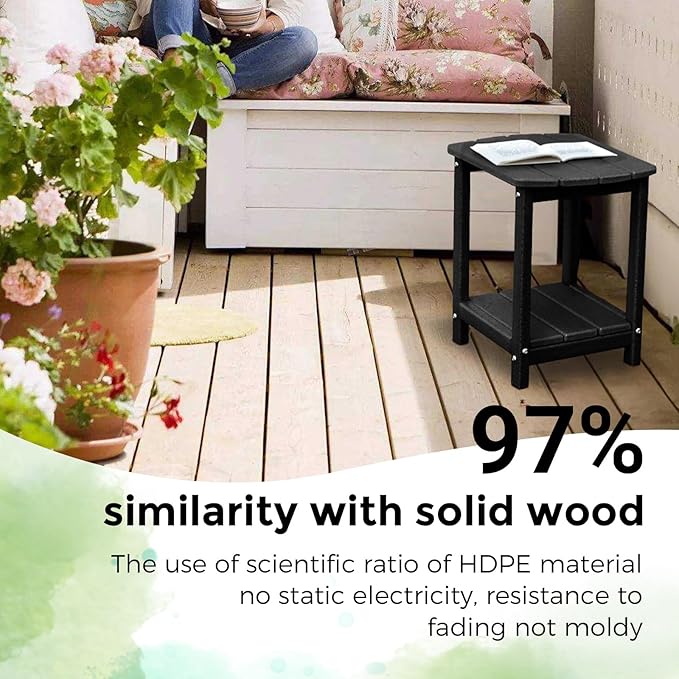 Adirondack Square Outdoor Side Table,2-Tier Storage Patio Side Table, HDPE End Tables for Backyard Pool Porch Garden Lawn GARDENSTAR
