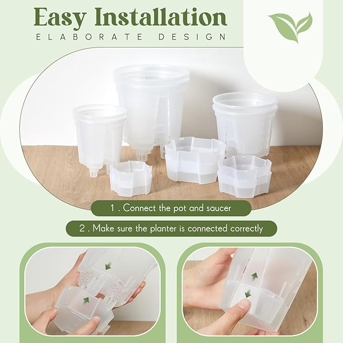 Self Watering Pots for Indoor Plants with Deep Reservoir and High Drainage Holes for Outdoor Plants and Flowers, Bare Root Planter(4.72'', 5.91'', 7.09'',Clear,6 Pcs) Wonderjune