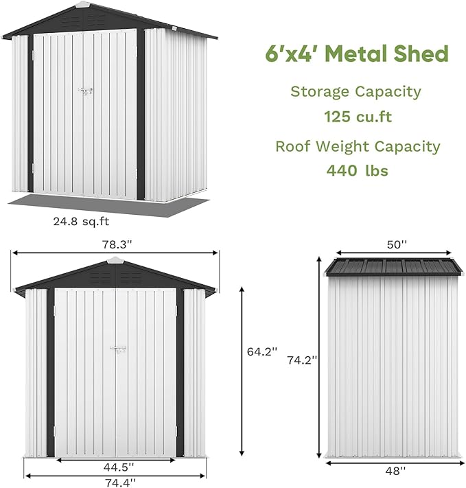 Patiowell 6x4 FT Outdoor Storage Shed, Garden Tool Storage Shed with Sloping Roof and Double Lockable Door, Outdoor Shed for Garden Backyard Patio Lawn,White Patiowell
