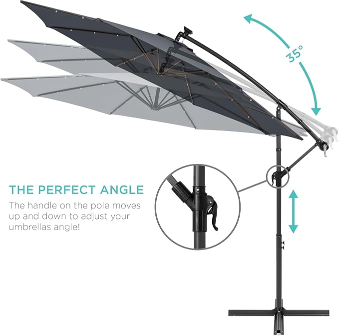 Best Choice Products 10ft Solar LED Offset Cantilever Hanging Market Patio Umbrella, 8 Sturdy Ribs, Easy Adjustment - Slate BestChoiceProducts
