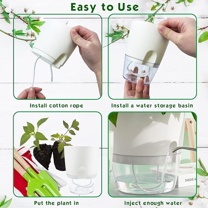Haawooky 10 Pack Clear Self Watering Planters,4.1Inch Wicking Flower Pots,Plastic African Violet Pots with Watering Bottle Modern Decorative Planter for House Plants,Herbs,Indoor Plants Haawooky