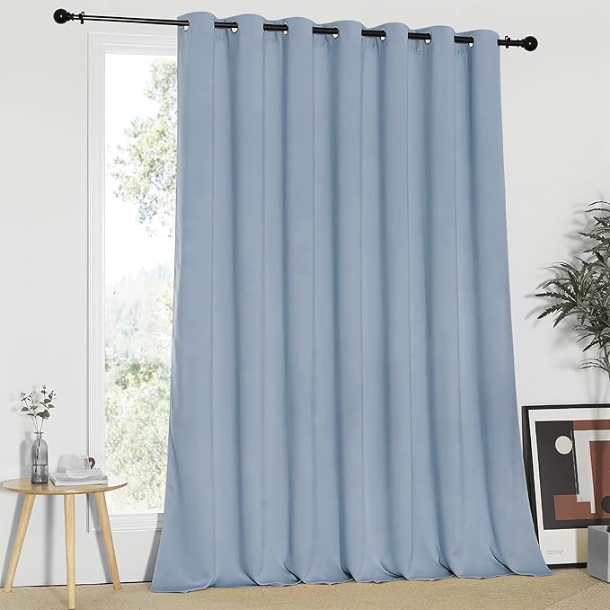 NICETOWN Blackout Patio Curtains 100 x 95 Inches Long for Sliding Door Extral Wide Blackout Curtain Panels Thermal Insulated Room Divider - Grommet Top, 100" W x 95" L, 1 Panel, Vintage Blue NICETOWN