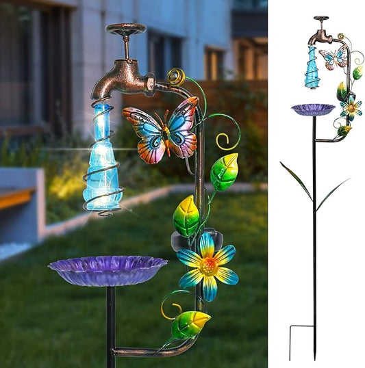 Bshine Solar Garden Decoration Outdoor Light - Waterdrop Metal Hummingbird Solar Stake,Waterproof Garden Decor Path,Lawn and Yard Art Gift for Mom, Blue Bshine