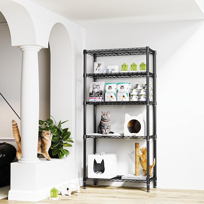1250 lbs 5 Tier Shelf Metal Storage Shelves Shelving Wire Rack Heavy Duty Closet Organizers for Garage Kitchen Bathroom Laundry Black 13.8" D x 35.4" W x 68.5" H MEIGAOPLASTICANDMETALHKCOLIMITED
