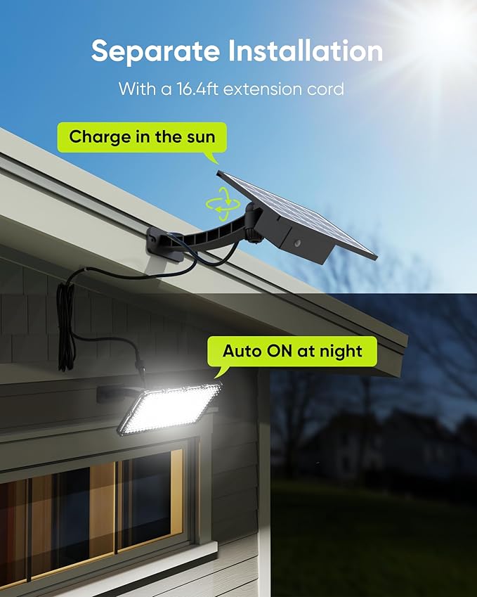 JACKYLED Solar Lights Outdoor 299 LED 1000 Lumens Bright Solar Wall Spotlight with 4000mAh Battery IP65 Waterproof Dusk to Dawn Auto Lighting for Front Door Balcony Shop Barn Garage (Black, 2-Pack) JACKYLED