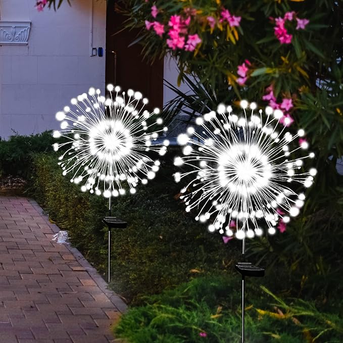 Solar Garden Lights Solar Firework Light Outdoor Waterproof 2 Pack Solar Powered Art Stake Twinkle Lights Outside Decor 180 LED Sparklers String Light for Yard Pathway Decorations (White) SolarEra-FREETOSHINE
