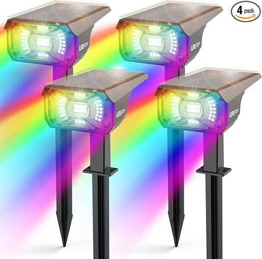Color Solar Light Outdoor Waterproof Spotlights with 9 Light Modes, Color Changing Solar Outdoor Light for Halloween Decorations, Colored Spot Lights Auto On,Off, RGBW LEREKAM