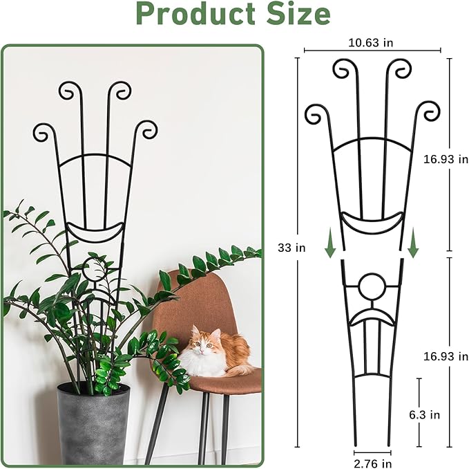 32.6in Plant Trellis for Climbing Plants Indoor, Expandable Large Metal Trellis for Potted Plants, Heavy-Duty Tall Pothos Plant Climber Support for Ivy Pothos Hoya Monstera, 4P Xeeol