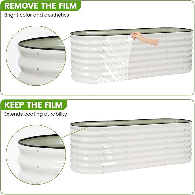 Galvanized Raised Garden Bed Outdoor 24'' Deep | Oval Metal Garden Beds with Easy Assembly & Planter Box for Planting Deep Root Vegetables Fruits Flowers, 6x2x2ft White Rootora