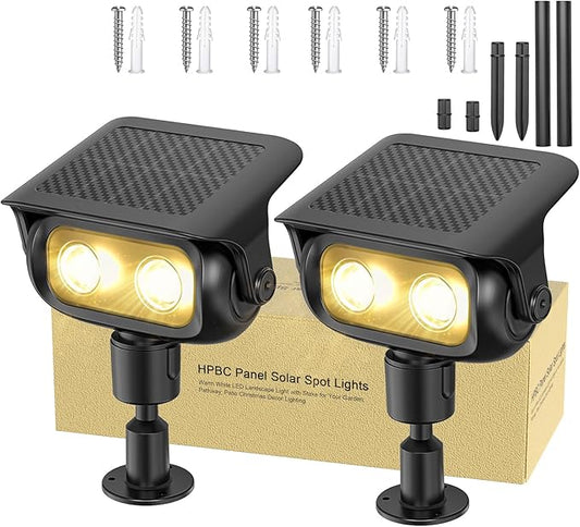 Solar Landscape Spotlights Outdoor Waterproof IP67, Warm White LED Spot Lights for Tree Flag Garden, Adjustable Solar Uplights Auto On Off with 2 Brightness Mode CREATESTAR