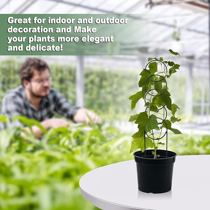 17.5 Inch Plant Trellis Indoor for Climbing Plants,Metal Trellis,Small Garden Trellis for Potted Plants,Plant Stakes for Indoor Plants Accessories Hoya,Flower,Plant Support,Plant Gifts(Circular-Metal) OYOEETD