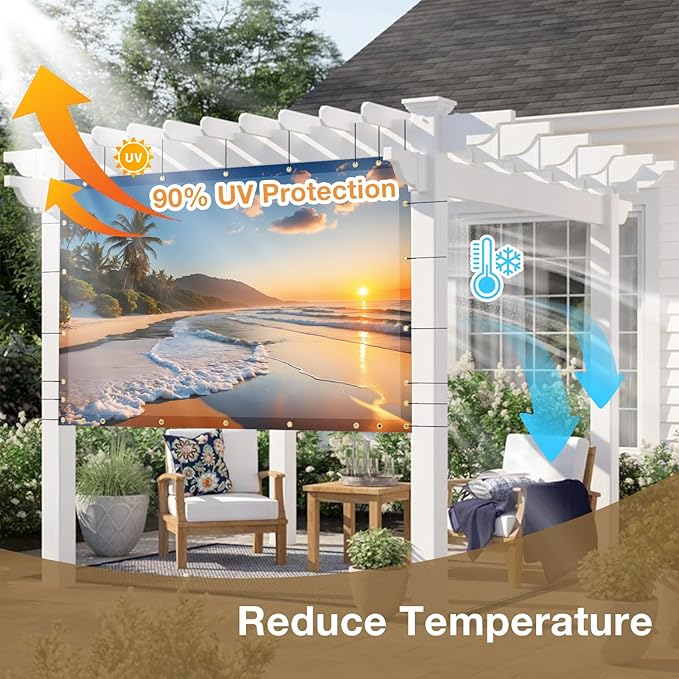 Artpuch Custom Design Backdrop Screen for Gazebo, Full-Color Printed Shade Cloth with UV Protection, PVC Sun Shade Cover for Pergola, Patio, Outdoor, Backyard, Garden, Balcony Artpuch