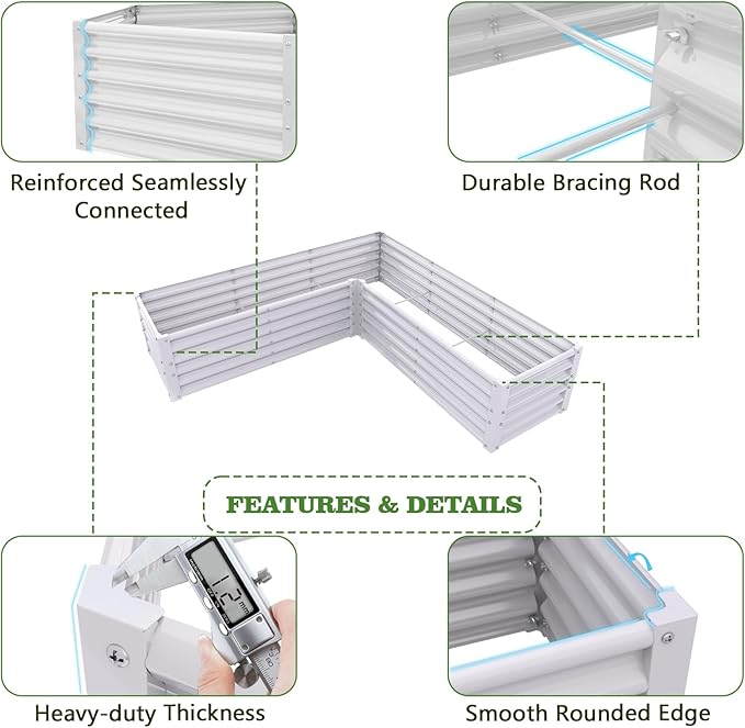 A ANLEOLIFE Set of 12 18 Inch Tall Raised Garden Beds Kit, L-Shaped, Square & Rectangular Metal Planters for Flexible Backyard Layouts, Antique White AAnleolife