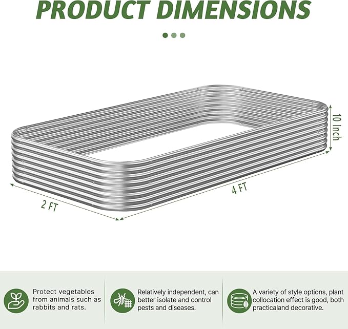 3 Pack Raised Beds for Gardening, Corrugated Galvanized Steel Raised Garden Bed, Outdoor Metal Above Ground Garden Bed for Vegetables and Flowers-4x2FT OZMSHF