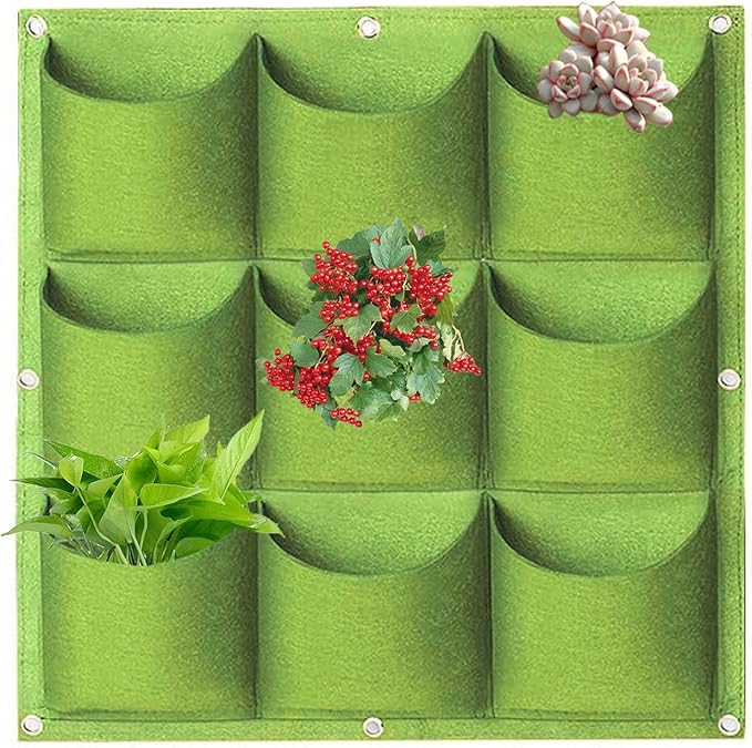 Hanging Planting Grow Bags, 9 Pockets Hanging Vertical Wall Planter Wall Mounted Grow Bag Outdoor Indoor Gardening Vertical Greening Flower Container, Planting Bags Storage Bags(0.5 m × 0.5 m, Green) LITLANDSTAR