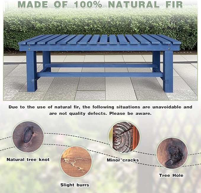 Outdoor Garden Wood Bench, 3-Person Weatherproof Wooden Bench Park Narrow Bench, Never Rot or Fade Waterproof Backless Bench for Entryway, Outdoor, Patio, Porch, Backyard and Park (Blue,47.2''/120cm) LSPYYDS