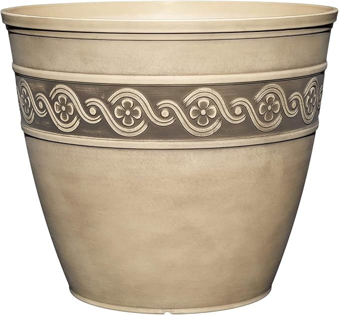 Classic Home and Garden Corinthian Resin Planter Pot - Outdoor & Indoor Plant Pot - Round Planter for Plants & Flowers (13" Ivory Ash, Pack of 1) ClassicHomeandGarden