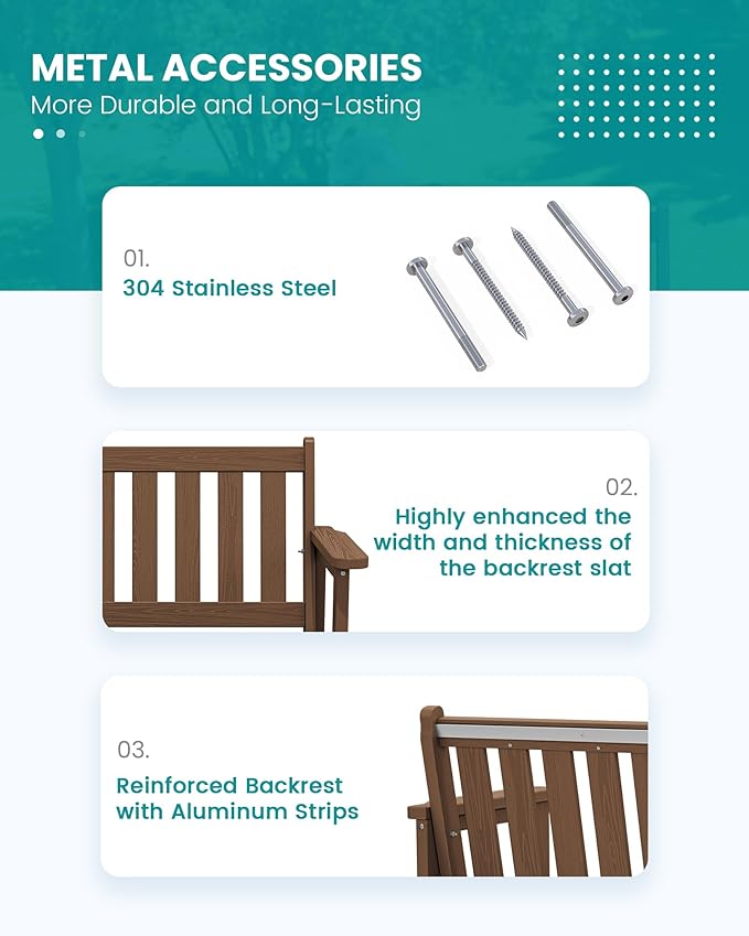SERWALL Outdoor Bench, HDPE Outdoor Benches Weatherproof, 2-Person Garden Bench with 660 lbs Weight Capacity, Patio Benches for Outdoors, Garden, Porch, Backyard and Park, Brown, 2 Pack SERWALL