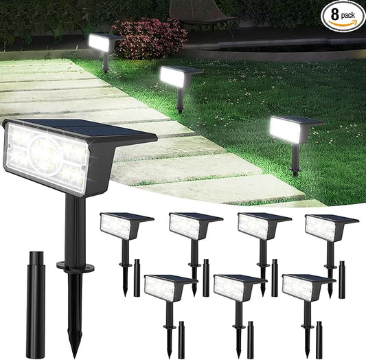 T-SUN Solar Spot Lights Outdoor, 8 Pack 49LED Landscape Spotlights, 2 Lighting Modes Auto ON/Off Solar Lights for Trees, Garden, Yard, Pathway, Driveway(White) T-SUN