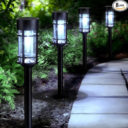 Mancra Solar Pathway Lights Outdoor, 8 Pack Metal Glass Solar Lights Outdoor Waterproof Auto On/Off Landscape Path Lighting Garden Decor for Yard Walkway Driveway, Cool White Mancra