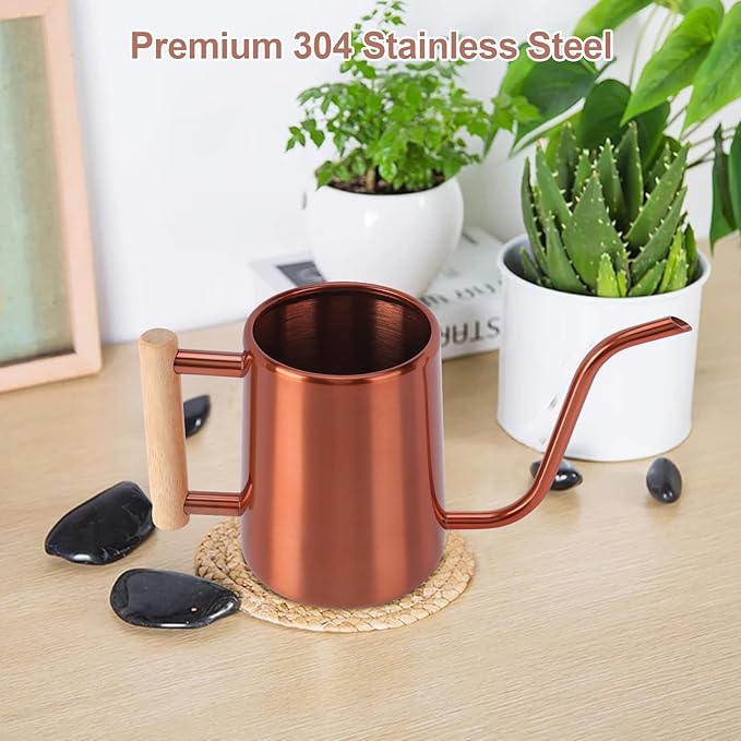 Watering Can Indoor Plants, 35 oz/1000 ml Metal Stainless Steel Watering Can Pot with Long Spout for Indoor House Plants Bonsai Outdoor Garden Flower Decorative (Copper) Rootora
