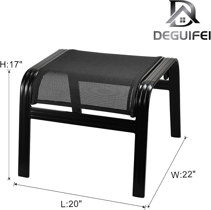 Patio Footstools Outdoor Foot Rest Aluminum Patio Ottomans Portable Seat Wicker Furniture Stackable Ottoman 2 Pieces Black Deguifei