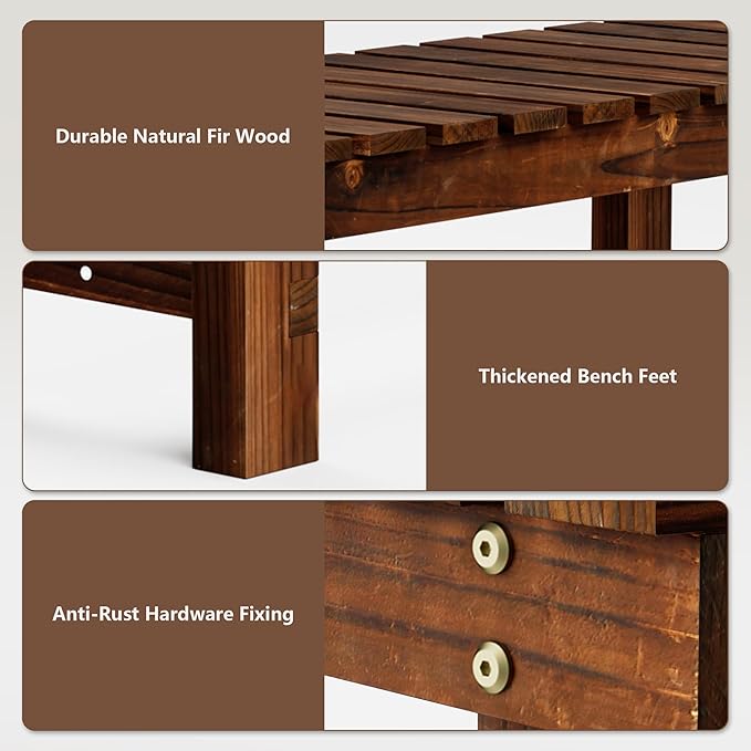 35.5" Outdoor Garden Bench, Weatherproof Patio Benches 2-Person Seat Backless Wooden Porch Bench, Multifunctional Slat All Weather Bench for Garden Lawn Porch Park Backyard (Carbonized Brown) Nidouillet