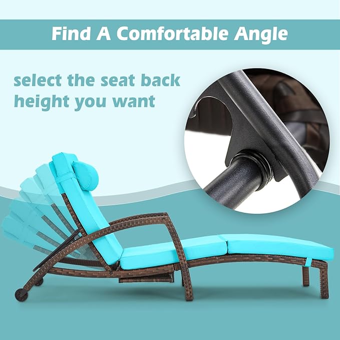 Chaise Lounge Chairs Outdoor Set of 4, Comfy Outside Wicker Patio Pool Lounge Chair w/ 5 Adjustable Back Angle, Cup Holder, Thicken Cushion ZZWHOM