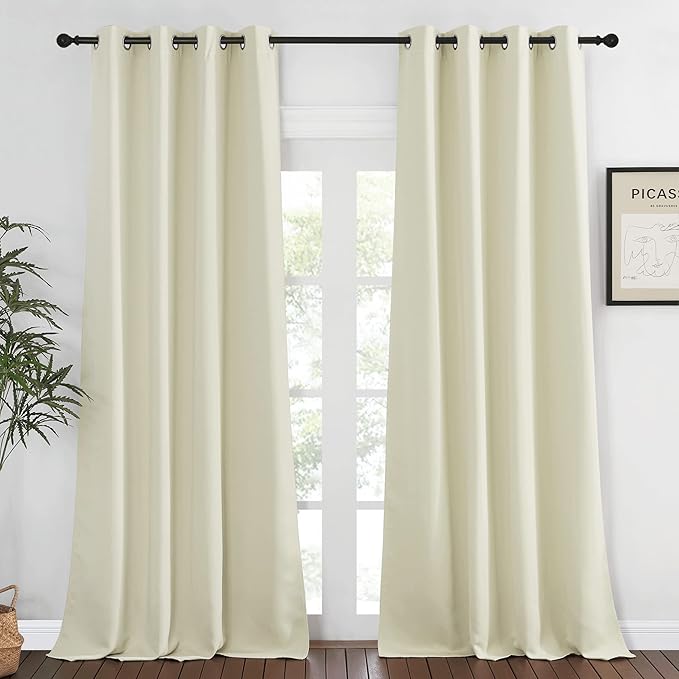 NICETOWN Room Darkening Beige Curtain 120 inch Length - Grommet Solid Thermal Insulated Doorway Drape Blackout Curtain for Bedroom/Living Room (1 Panel, W52 X L120) NICETOWN