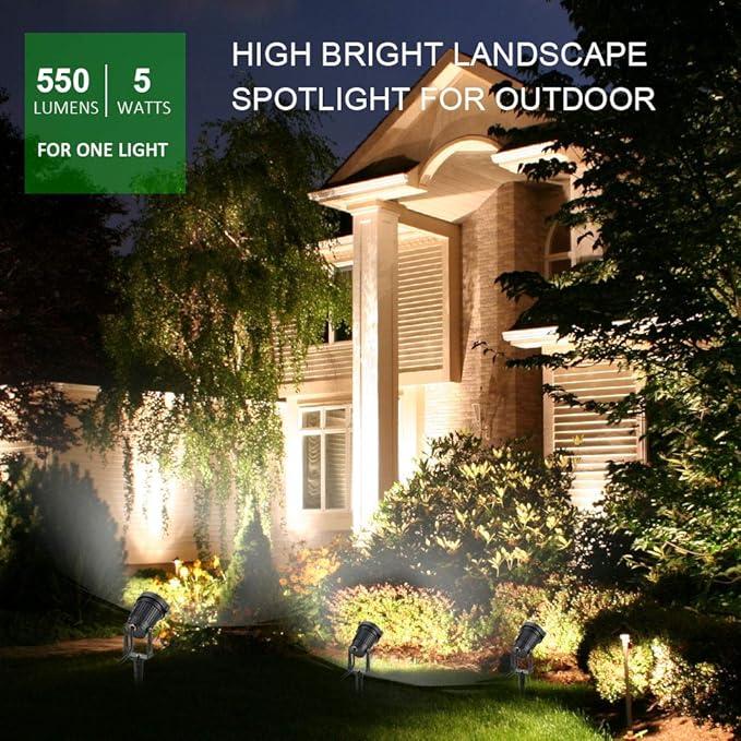 Romwish 120V Landscape Spotlights, Outdoor Landscape Lighting for Yard, 3000K Warm White Landscaping Lights with Stake, 5W IP65 Waterproof Flag Spotlight for House Garden Lawn Decorative (6 Pack) ROMWISH