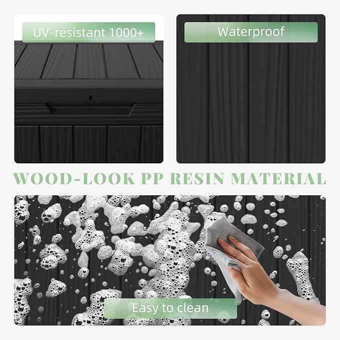 DRATO 45 Gallon Deck Box, Outdoor Storage Box for Patio Furniture, Patio Cushions, Gardening Tools, Pool Supplies 480lbs Weight Capacity,Waterproof Resin Storage Boxes（Black，45 Gallon）