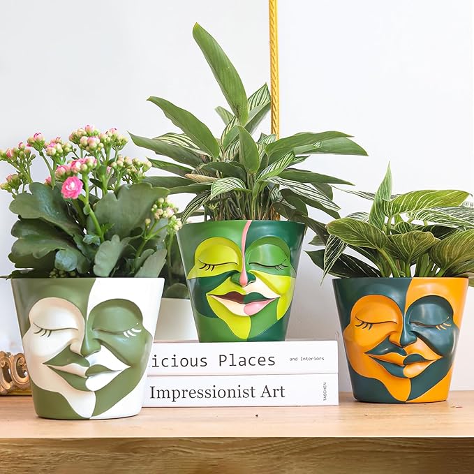 GUGUGO 8 Inch Abstract Rainbow Head Planter, Unique Face Plant Pot with Drainage, Cute Eclectic Flower Planters Pots for Indoor & Outdoor Plants, Colorful Funny Room Decor GUGUGOHOMEDECOR