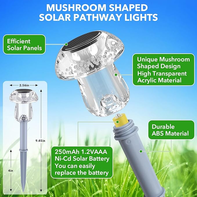 Solar Lights Outdoor, 16 Pack Mushroom Lights Outside Waterproof, Solar Powered LED Lighting for Garden, Yard, Landscape, Path, Pathway, Lawn, Walkway, Driveway, Backyard Decor (Color Changing) SolarOutdoorLights