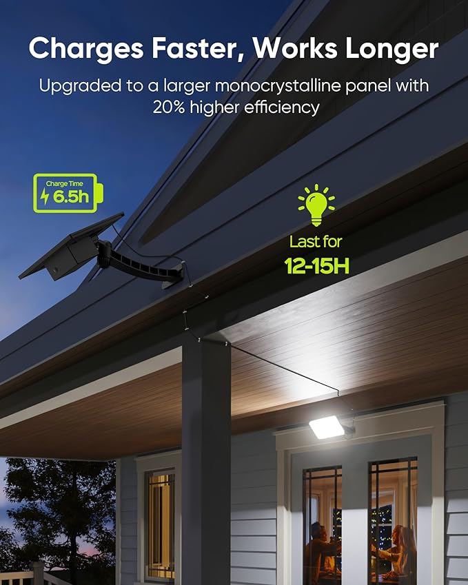 JACKYLED Solar Lights Outdoor 299 LED 1000 Lumens Bright Solar Wall Spotlight with 4000mAh Battery IP65 Waterproof Dusk to Dawn Auto Lighting for Front Door Balcony Shop Barn Garage (Black, 2-Pack) JACKYLED