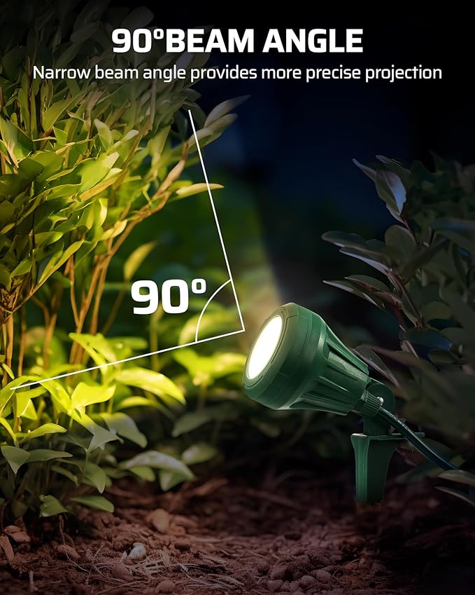 DEWENWILS 120V Spotlight Outdoor, 500LM Waterproof LED Spot Light with 3 Extra Lenses (Red Yellow Green), Landscape Lighting for Holiday, Trees, Flag, 5FT Extension Cord, UL Listed DEWENWILS