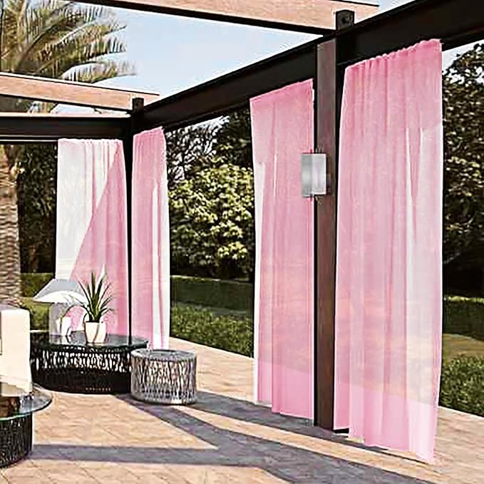 SpaceDresser Waterproof Outdoor Sheer Curtains for Patio - 4 Panels Rod Pocket Indoor Voile Sheer Curtain for Living Room,52W x 120L inch,Light Pink SpaceDresser