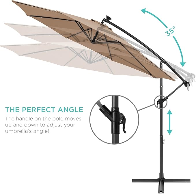 Best Choice Products 10ft Solar LED Offset Cantilever Hanging Market Patio Umbrella, 8 Sturdy Ribs, Easy Adjustment - Tan BestChoiceProducts