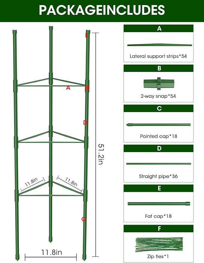 Tomato Cage for Garden,6 Pack Tomato Trellis for Raised Garden Bed Height Adjustable Up to 51.2inch Tomato Plant Support Stakes for Climbing Plants Vegetables Fruits Flowers（Extra Bold） GrowYourGreenParadise