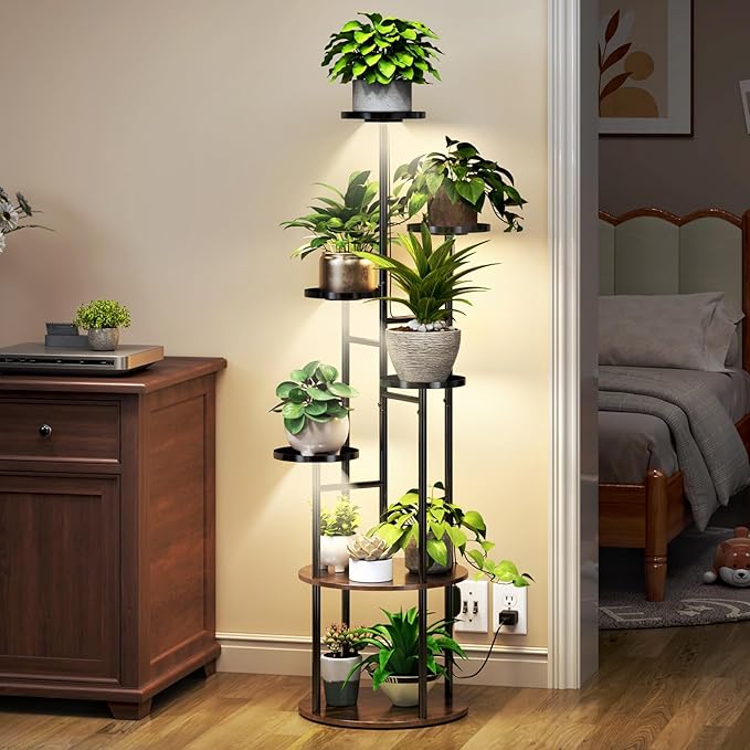 TC-HOMENY Plant Stand Indoor with Grow Lights, 7 Tiered Metal Plant Shelf, 55" Tall Plant Stand for Indoor Plants Multiple, Large Plant Rack Display Shelves, Corner Plant Holder for Living Room, Patio TC-HOMENY