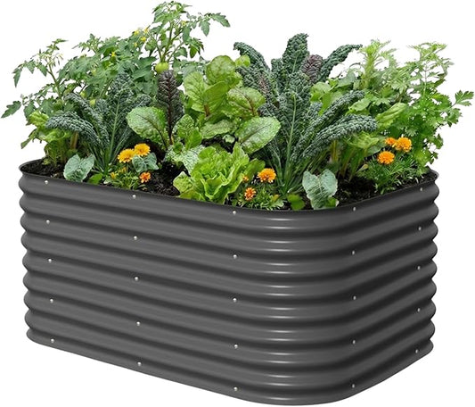 Vego garden 26" Extra Tall Raised Garden Bed Kits, 6 in 1 Modular Raised Planter Box for Vegetables Flowers Fruits Oval Metal Raised Garden-Modern Gray VegoGarden