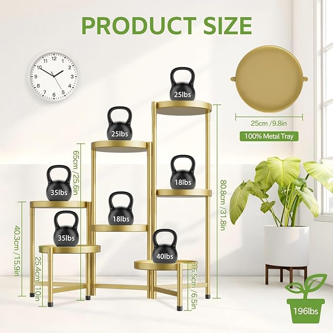 iDavosic.ly 7 Tier Large Plant Stand Indoor, 10 Inch Wide Tall Corner Metal Plant Stands Outdoor for Multiple Plants, Folding Tiered Flower Display Holder Rack Shelf, Gold iDavosicly