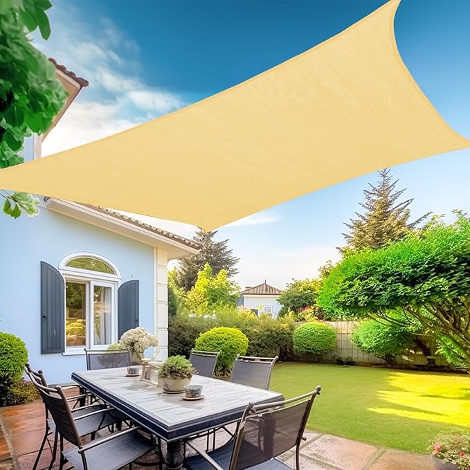 KANAGAWA Sun Shade Sail Curved 10'X13' Beige Rectangle Outdoor Shade Cover UV Blovk Canopy for Patio Garden Backyard Heavy Duty Permeable 185GSM (We Make Custom Size) KANAGAWA