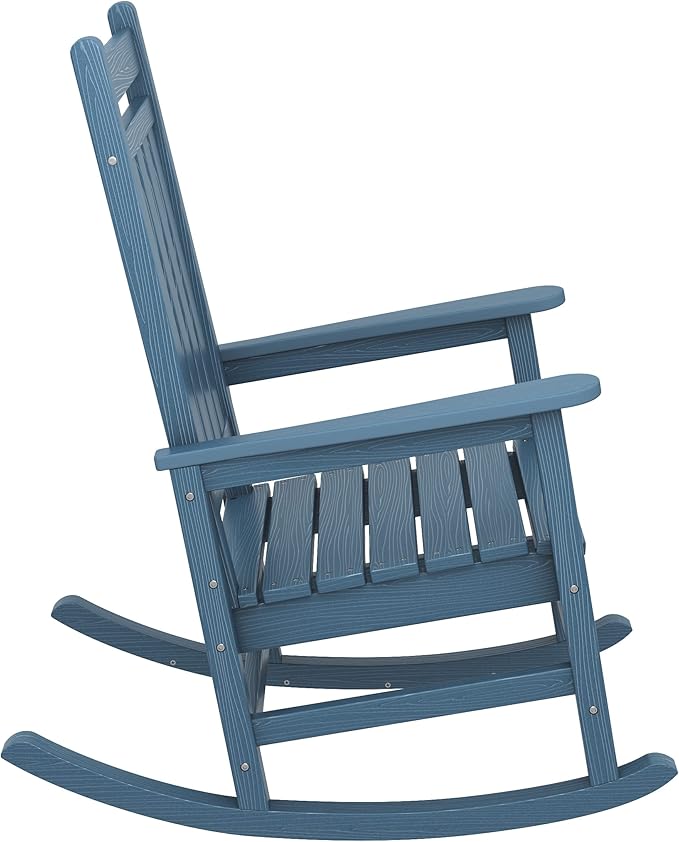 SERWALL Oversized Rocking Chair, Outdoor Rocking Chair for Adults, All Weather Resistant Porch Rocker for Lawn Garden, Blue SERWALL