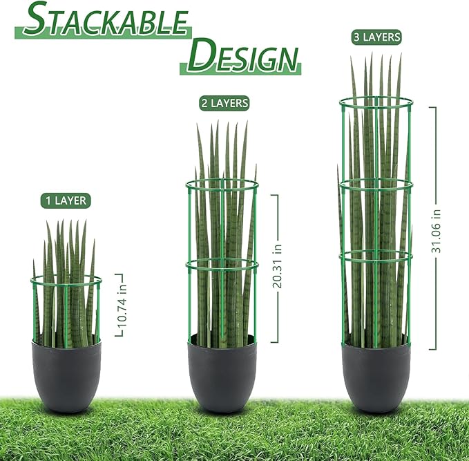 36 Pack Plant Support Stakes for Indoor Plants, Half Round Plant Stakes Ring Stackable 3 Tier Garden Flower Support for More Sizes (10,20,30 Inches), Plastic Cage Trellis for Climbing Leafy Vegetable DIQIUREN