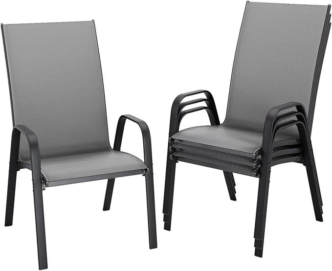 JEAREY Patio Dining Chairs Set of 4, Outdoor Stackable Dining Furniture Set, All Weather Dining Set for Lawn, Garden, Backyard, Poolside, Deep Gray JEAREYOutdoorsCollection
