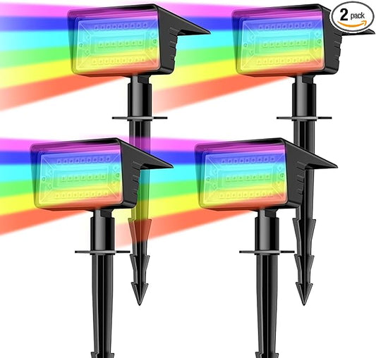 Solar Spot Lights Outdoor with 7 Lighting Modes RGB, 4 Pack Solar Color Changing Lights IP68 with 29 LED & Auto On/Off, Multicolor Outdoor Lights for Outside, Garden, Yard(Multicolor) Rootora