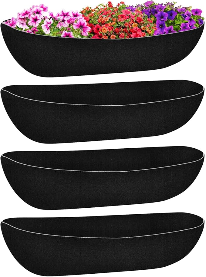 Riare 4 Pack 30 Inch Black Felt Window Box Liners- Fabric Trough Planter Basket Liners Replacement, Non-Woven Hanging Plant Liner for Wall Hanging Basket, Garden Fence Railing (Avoid Bird Nesting) Riare