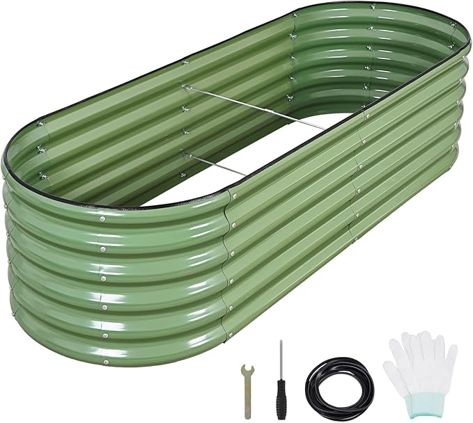 1MORE Galvanized Raised Garden Bed- Planter Garden Boxes Outdoor, Raised Beds for Gardening, 6x2x1.4ft Metal Garden Bed Kit for Vegetables Flower, Planter Raised Bed with Protective Tape & Tools.Green 1MORE